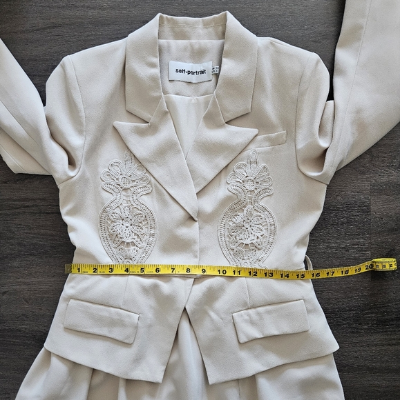 Self-Portrait Beige Tailored Crepe Lace Detail Midi Dress US Size 6 - Picture 13 of 15